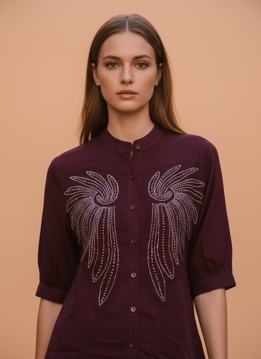 Elegant Burgundy Co-ord Set with Embroidered Detail