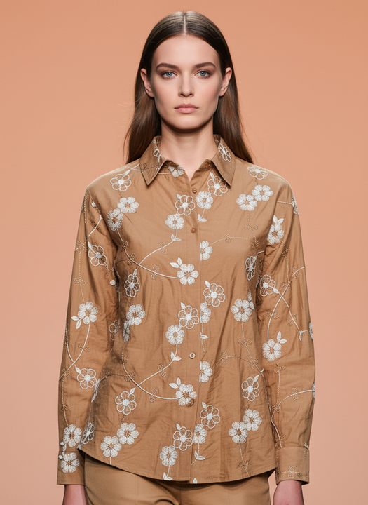 Elegant Floral Printed Women’s Shirt with Trouser Set