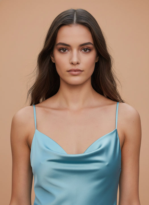 Satin Midi Dress Aqua Spaghetti Strap