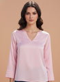 European Satin V Neck Long Sleeve Top