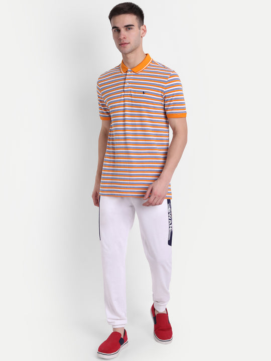 Premium Orange Cotton Striped Half Sleeve Polo