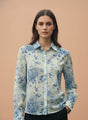 Premium Chiffon Blue And White Regular Length Straight Hem Digital Print Shirt