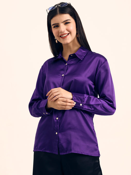 Luxury Modal Satin Shirt for Women  Purple