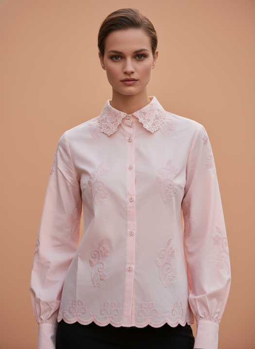 Elegant Pastel Pink Embroidered Women’s Shirt