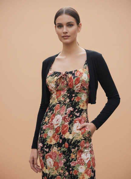Floral Printed Midi Dress with Shrug