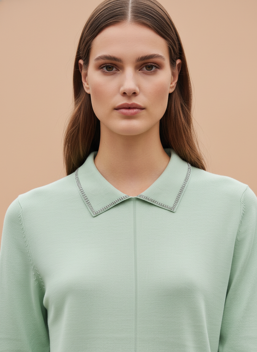 Mint Green Knit Top with Embellished Peter Pan Collar