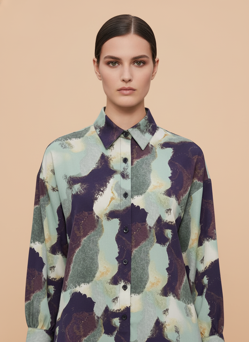 Purple Green Abstract Printed Women Shirt