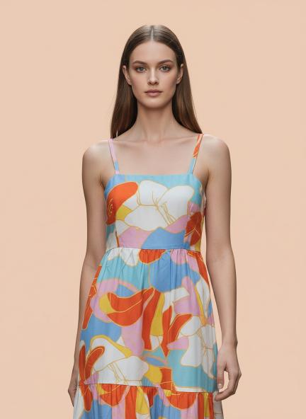 Premium Muslin Digital Print  Shoulder Strap Maxi Dress With Slash Pocket