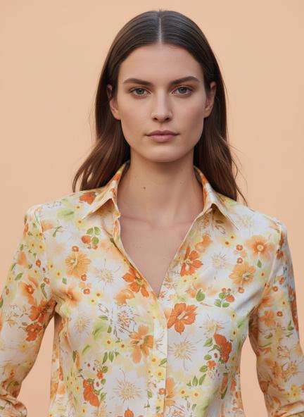 Premium American Crepe Digital Print Puff Sleeve Shirt