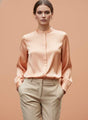 Summer Satin Crimson Orange Mandarin Collar Shirt
