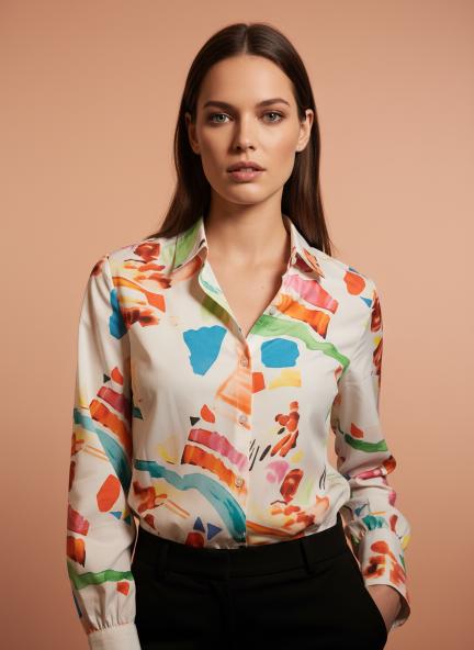 Premium Micro Multicolour Regular Length Straight Hem Digital Print Shirt