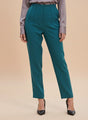 Banana Crepe Teal Skin Fit With Multi Pleated Trouser