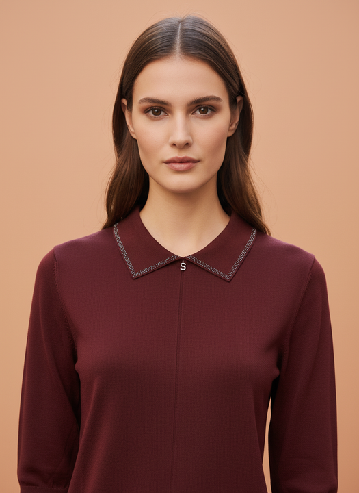 Maroon Knit Top with Embellished Peter Pan Collar