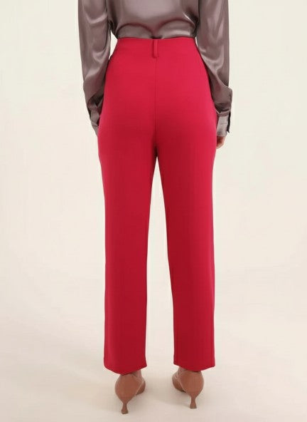 Banana Crepe Hibiscus Skin Fit With Multi Pleated Trouser