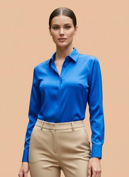 Royal Blue Regular Fit Summer Satin Shirt