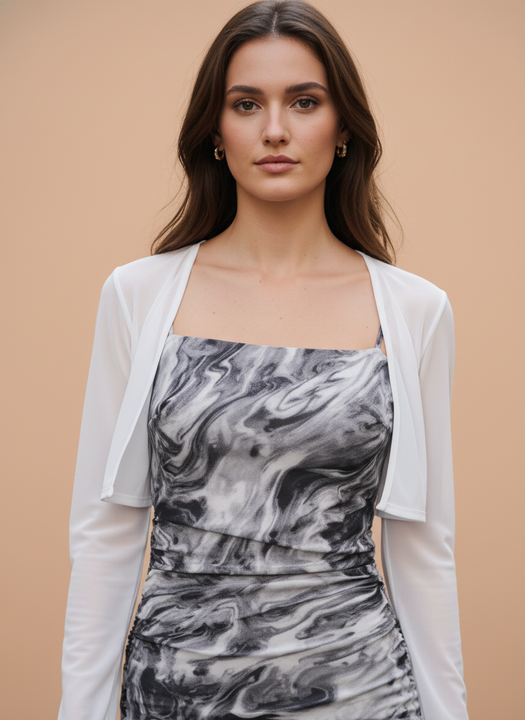 Women’s Black & White Marble Print Bodycon Midi