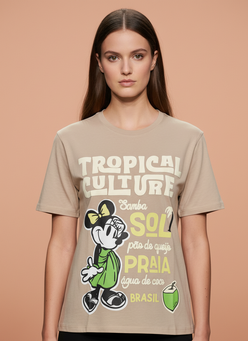 Beige Tropical Minnie Mouse Oversized T-Shirt