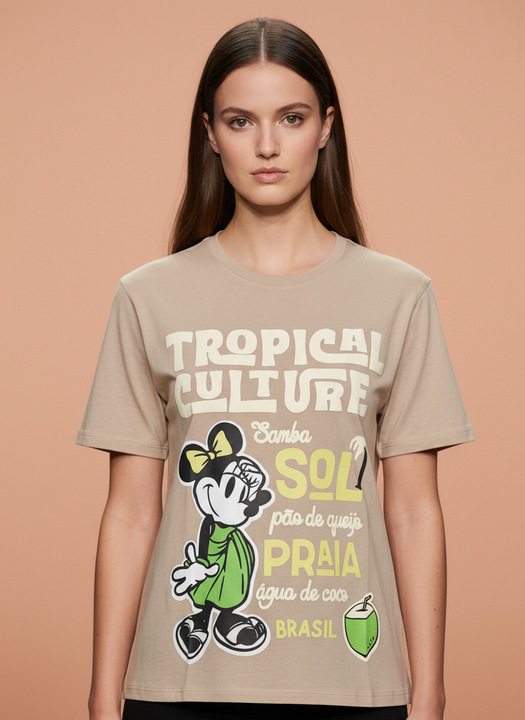 Beige Tropical Minnie Mouse Oversized T-Shirt