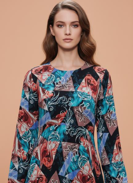 Rayon Printed Full Sleeve Maxi Dress