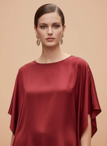 European Satin Solid Baturing Sleeve Crepe