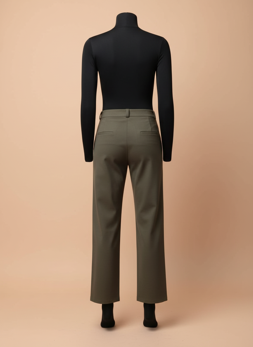 Olive Green Straight Fit Trousers for Women
