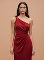 One-Shoulder European Satin Dress Crimson Red