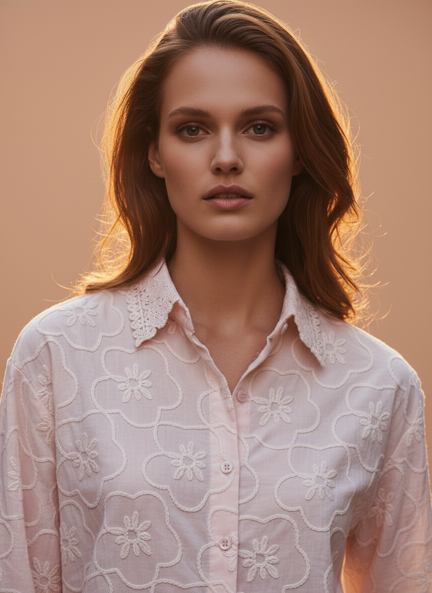 Light Pink Embroidered Women Shirt
