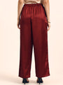 Luxury Satin Wide Leg Pants European Fabric  Wine Red Glam Look