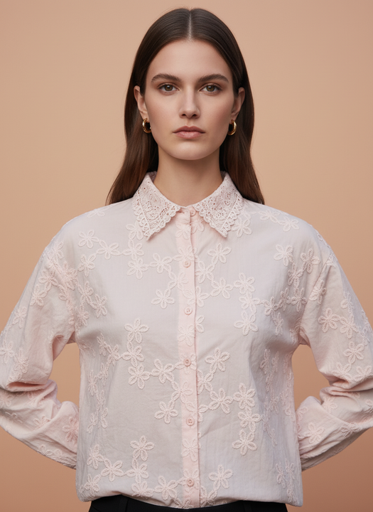 Light Pink All-Over Lace Embroidered Shirt for Women