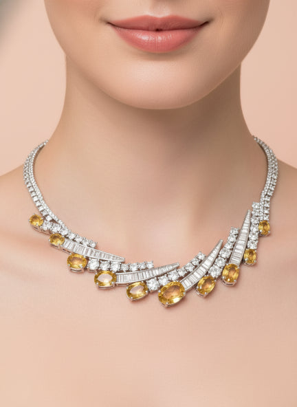 Luxury Gold-Tone Cubic Zirconia Necklace & Earrings Set