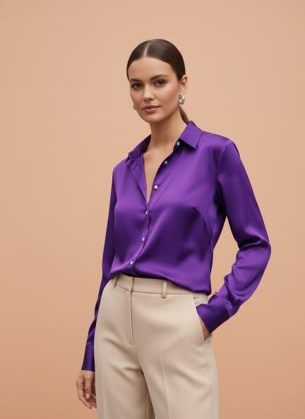 Purple Regular Fit Summer Satin Shirt