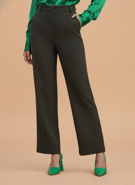 Banana Crepe Olive Straight Fit With Flap Pocket Trouser