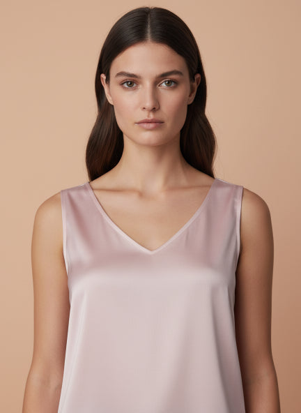 European Satin V Neck Sleeveless Top