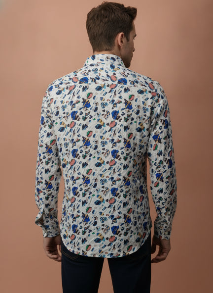 Men'S Premium White Printed Rayon Shirt