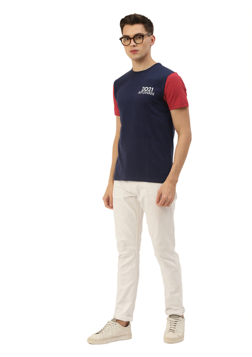 MENS PREMIUM COTTON LYCRA COLOURBLOCK HALF SLEEVE CREW NECK T-SHIRTS