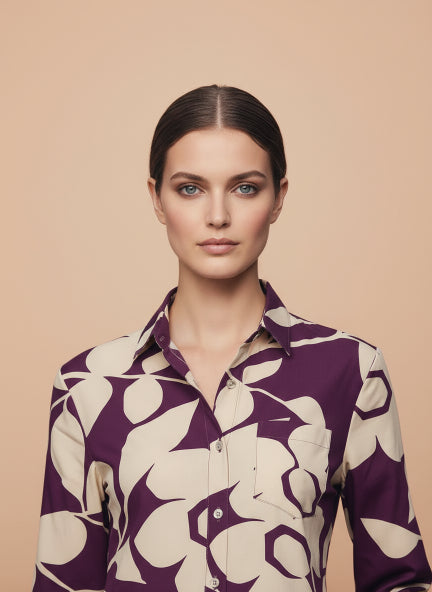 Premium Rayon Shirt With Purple Floral Print