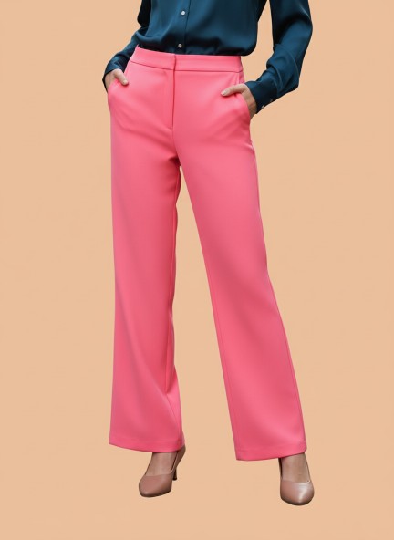 Banana Crepe Hot Pink Flared Trouser With Slash Pocket