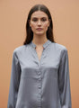 Summer Satin Bluish Grey Mandarin Collar Shirt