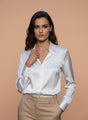 White Regular Fit Summer Satin Shirt