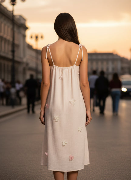 Elegant Floral Embroidered White Maxi Dress