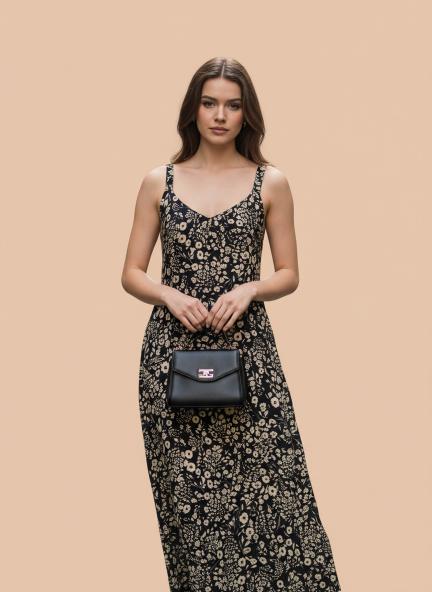 Rayon Printed V Neck Shoulder Strap Maxi Dress
