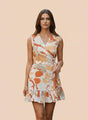 Cambric Digital Print  V Neck Flare Dress With Slash Pocket
