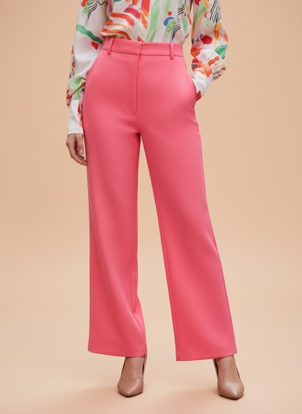 Banana Crepe Hot Pink Straight Fit With Flap Pocket Trouser