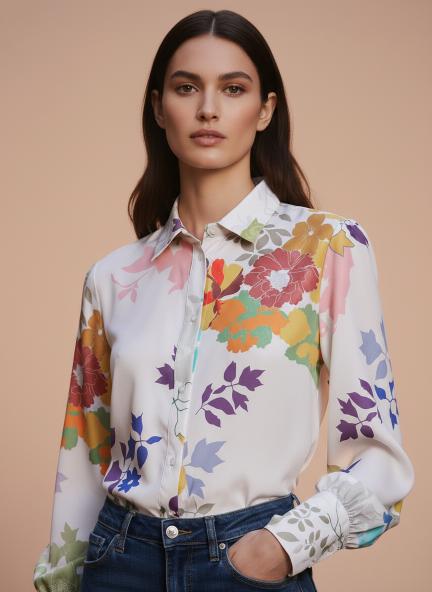 Premium Micro Digital Print Puff Sleeve Shirt