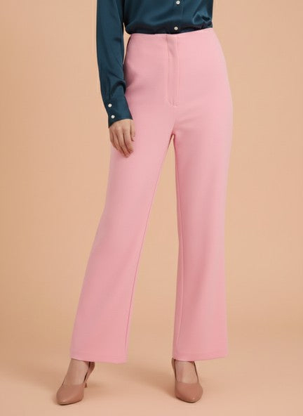 Banana Crepe Rose Pink Flared Trouser With Slash Pocket