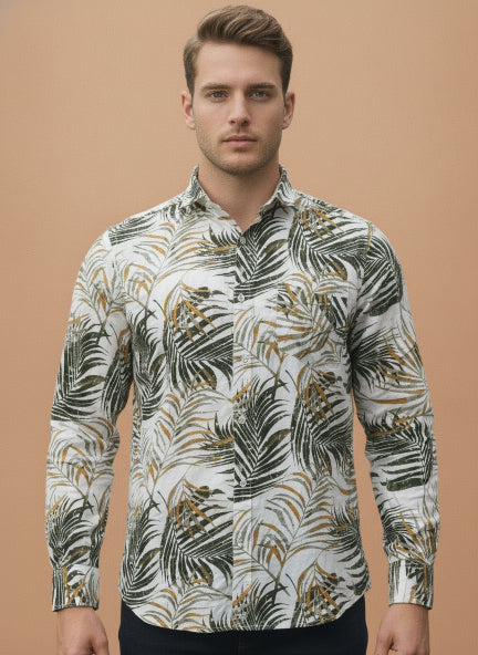 Men'S Botanical Print Premium Rayon Shirt
