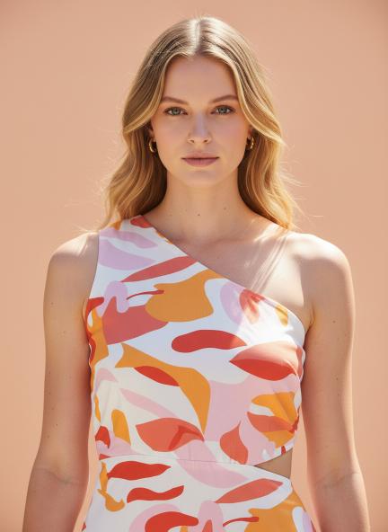 Premium Micro Digital Print  Flare Maxi Dress With Slash Pocket