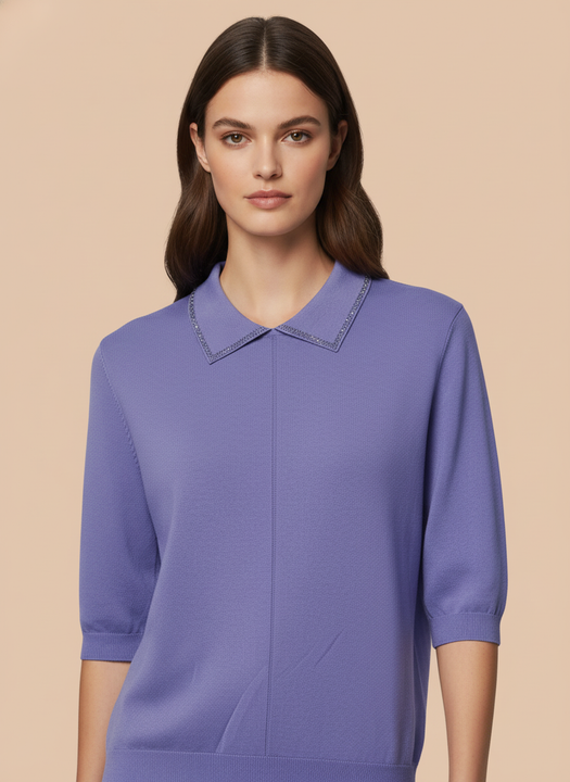 Lavender Purple Knit Top with Embellished Peter Pan Collar