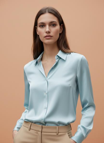Light Cyan Regular Fit Summer Satin Shirt