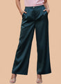 European Satin Flared Pleated Trouser